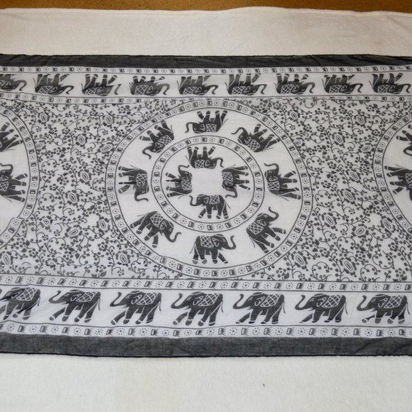 Black and White Elephant Mandala Scarf Wrap - Picture 1 of 3